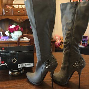 LUICHINY GREY STUDDED AND STILETTO HEEL BOOT